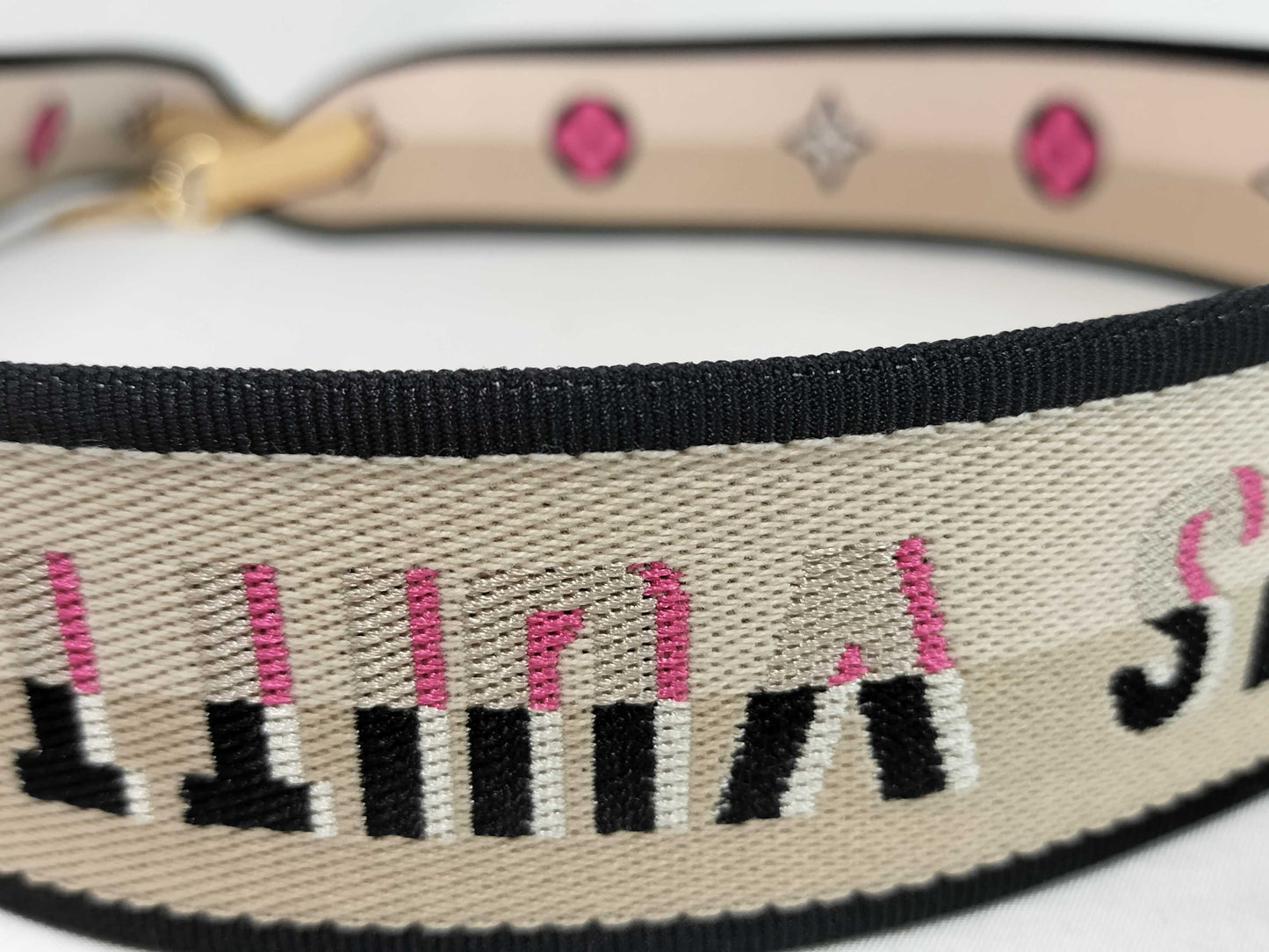 LOUIS VUITTON Signature Strap, Beige/Black/Pink, Signature Canvas with Gold Hardware