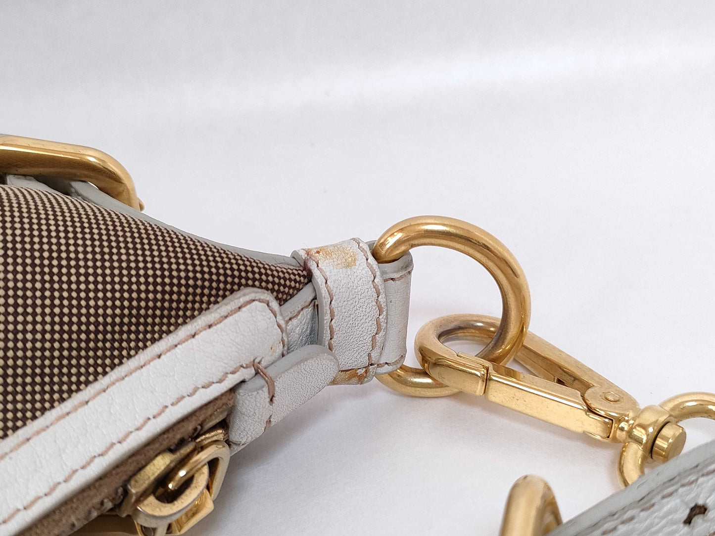 PRADA Prada Front Logo Crossbody Shoulder Bag in Beige Canvas with Gold Hardware