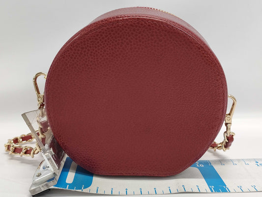 CHANEL Round Crossbody Pouch in Red Caviar Leather with Gold Hardware