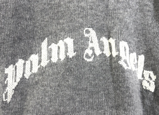 Palm Angels Back Logo Wool Blend Knit Gray Top