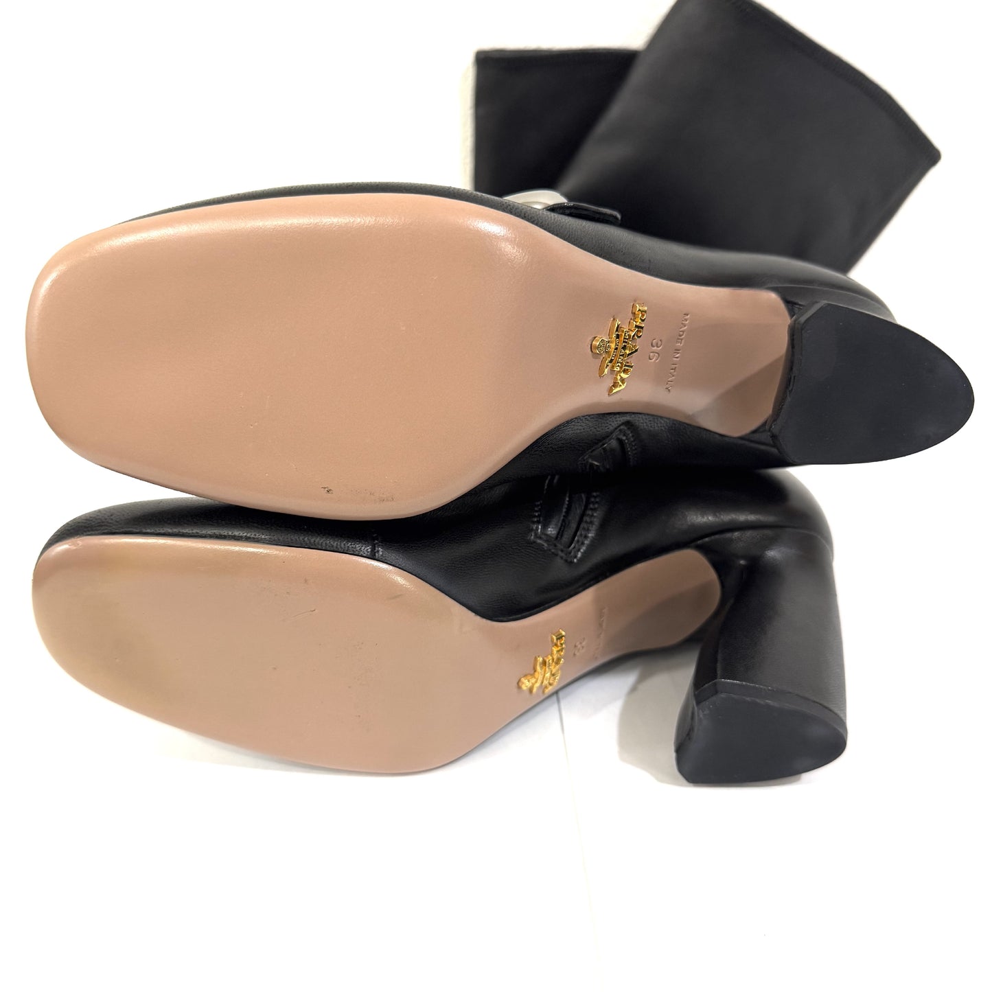 PRADA Leather Long Boots Size 36 with Prada Hardware and Belt Design Other Shoes