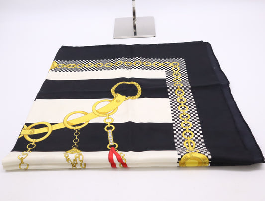 CELINE Chain Charm Silk Scarf Black Border Scarf