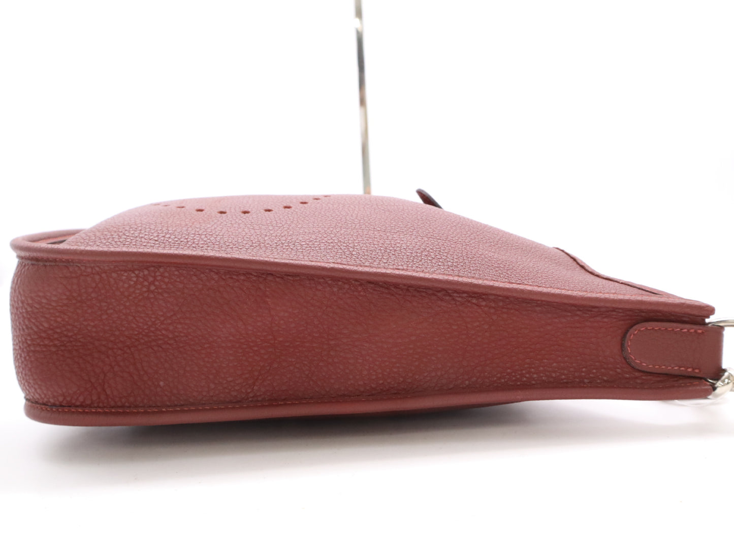 HERMES Evelyn Taurillon Clemence Leather Bag with F Stamp, Evelyn GM Rouge, Shoulder Strap Included