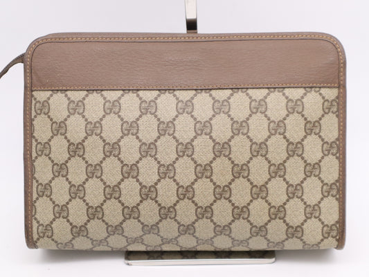 GUCCI GG Supreme 014・122・6063 GG Supreme x Leather Second Bag Brown with Dust Bag