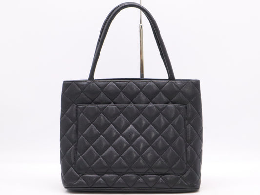 CHANEL Caviar Skin Reproduction Tote Bag with Coco Mark, Silver Hardware, Black Seal, 6705840