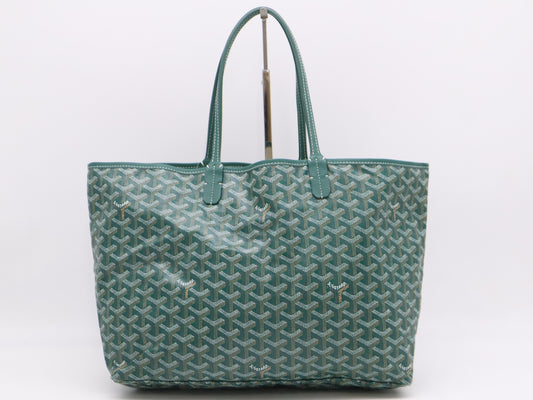 GOYARD Saint Louis PM Tote Bag, Goyardine Canvas and Leather, Green, with Pouch