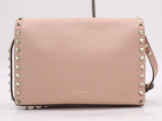 VALENTINO 4W2B0181VSF Garavani Rockstud Leather Shoulder Bag Pink