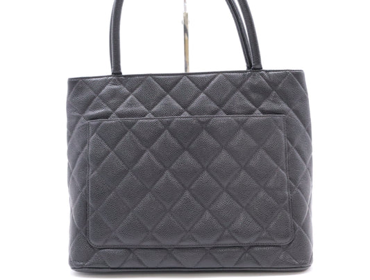 CHANEL Caviar Skin Reproduction Tote Bag with Silver Hardware and Black Seal, 7979352
