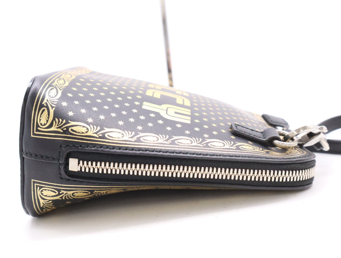 GUCCI 51189 Leather Shoulder Bag with GUCCY Logo, Black and Gold, Shoulder Strap and Dust Bag Included