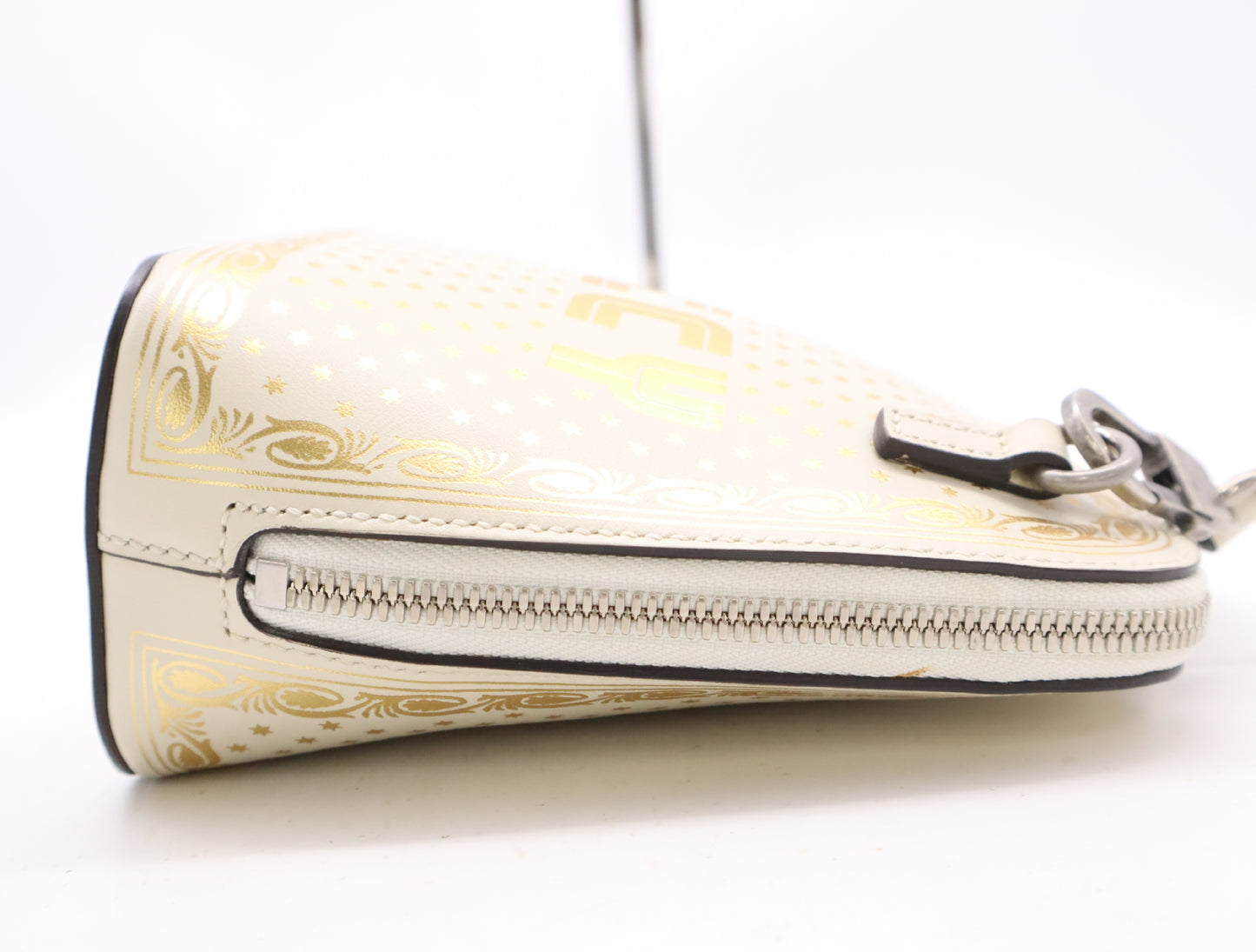 GUCCI 511189 Leather GUCCY SEGA Print Mini Shoulder Bag in White and Gold with Shoulder Strap