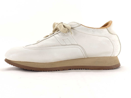 HERMES Size 37 Quick Leather Lace-Up Sneakers Women's White and Brown HERMES Sneakers