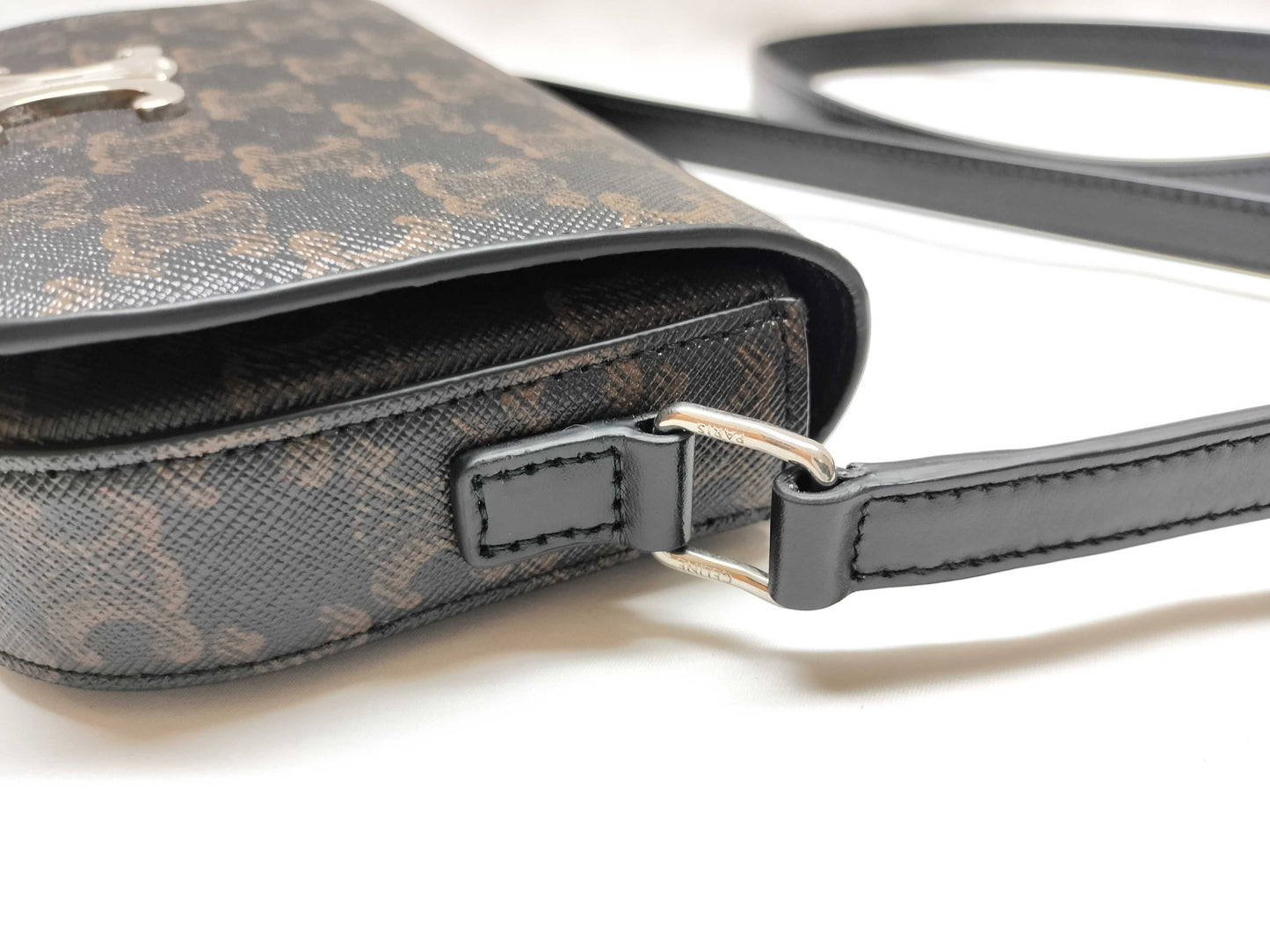 CELINE Triomphe Shoulder Bag in Black with Silver Hardware and PVC