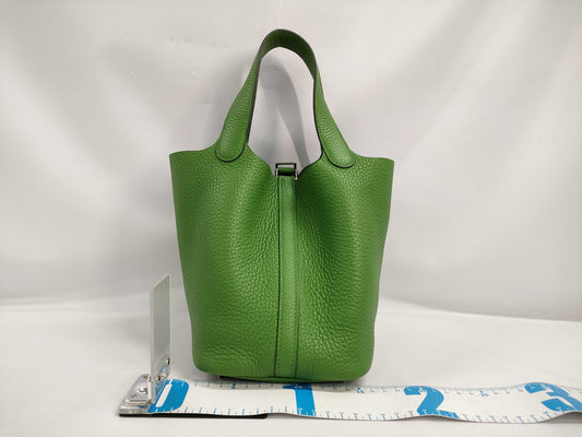 HERMES Picotin Lock PM Handbag in Vert Yucca with Silver Hardware and Clemence B Stamp