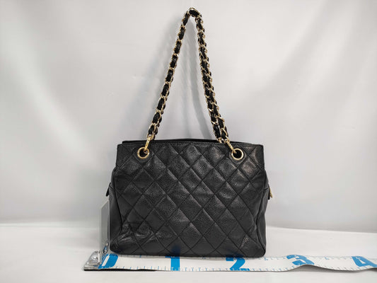 CHANEL CHANEL Matelasse Mini Chain Tote BK GD Hardware A18004 Black Caviar Leather with Gold Hardware 8034256 Shoulder Bag