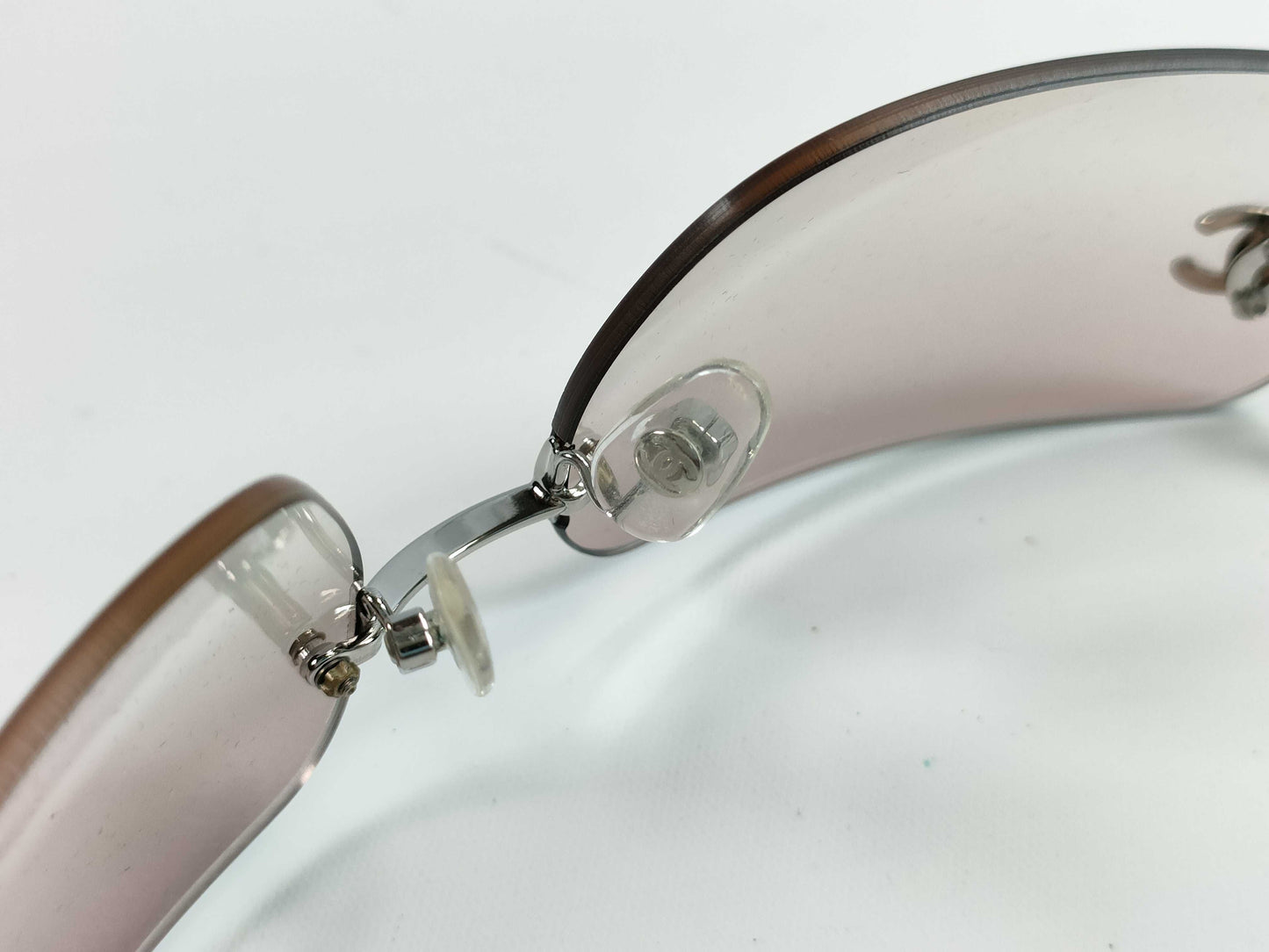 CHANEL COCO MARK COCO MARK Rimless Sunglasses with Rhinestones, Beige