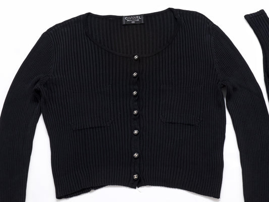 CHANEL Coco Mark 97P Viscose Rayon Knit Ensemble Cropped Cardigan