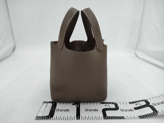 HERMES Picotin Lock 18 Taurillon Clemence Leather Handbag with Silver Hardware, K Stamp