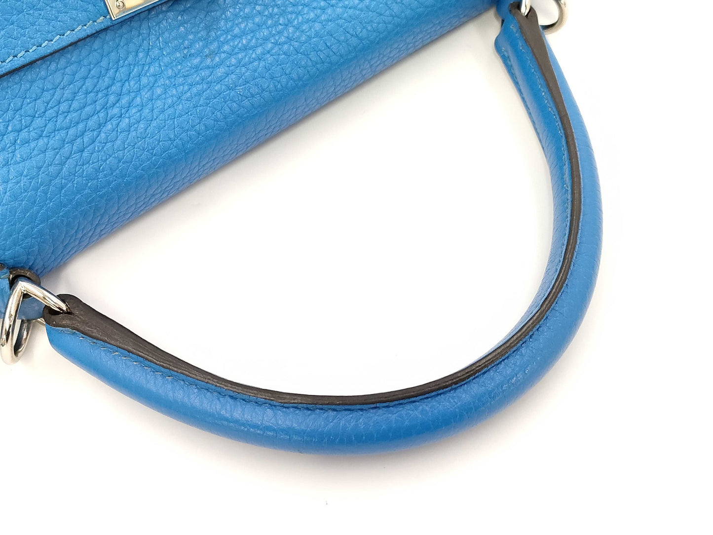 HERMES Kelly 32 Taurillon Clemence Leather Blue Zélige Handbag with Silver Hardware and P Stamp