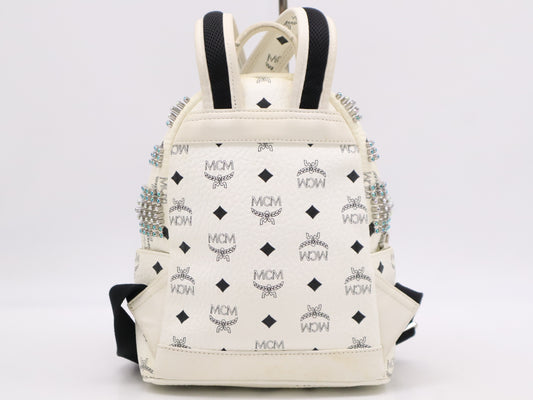 MCM Leather Visetos Studs Rucksack White Rucksack
