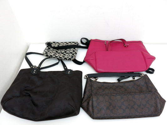 COACH COACH 4-Point Mountain Signature Canvas Leather Shoulder Handbag Brown Pink Bag