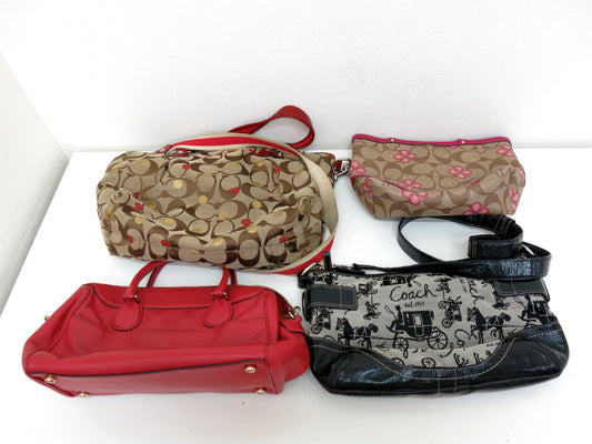 COACH COACH 4-Point Mountain Signature Canvas Leather Shoulder Handbag Red Navy Pink Bag