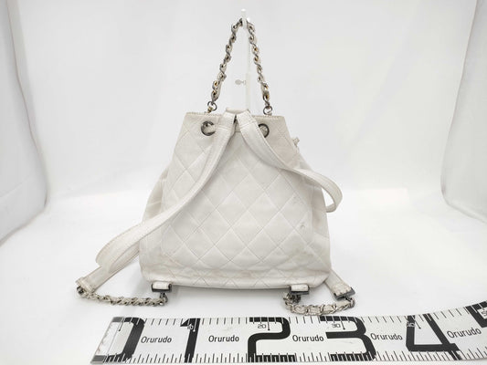 CHANEL Matlasse Caviar Skin Drawstring Backpack White Rucksack