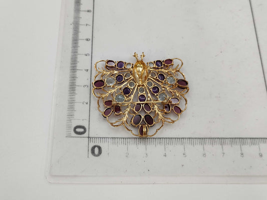 Peacock Motif Colored Stone K18 17.0g Brooch