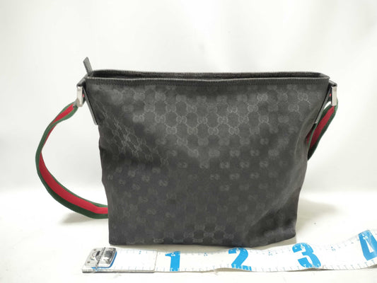 GUCCI Webbing GUCCI Shoulder Bag Black Canvas Sherry Line Shoulder Bag
