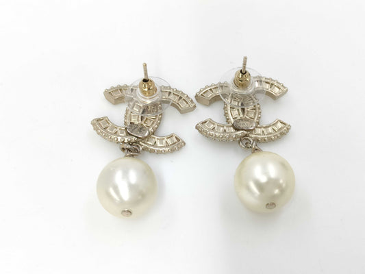 CHANEL CHANEL Rhinestone Pearl Earrings Gold Earrings