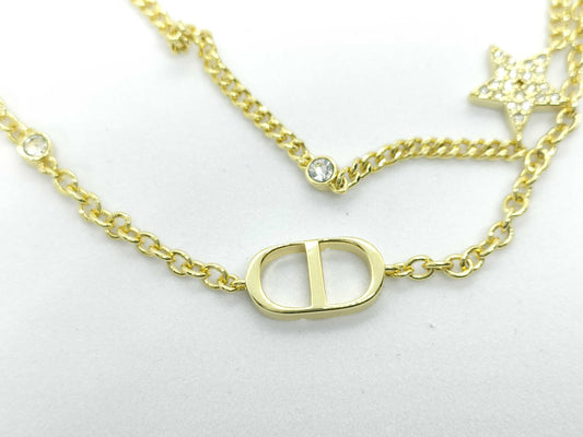 Dior Dior Rhinestone CD Gold Necklace