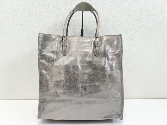 BALENCIAGA BALENCIAGA Balenciaga Paper Tote Bag Handbag Leather Mirror Storage Bag Silver City 255412/5330 515859 Tote Bag