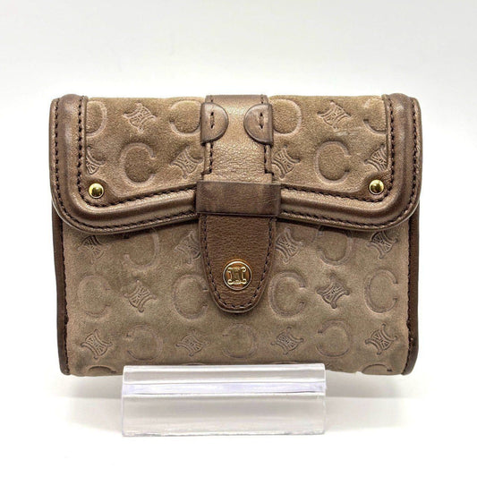 CELINE CELINE Bi-Fold Wallet C Macadam Triomphe W Hook Suede Leather Brown Wallet