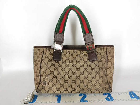 GUCCI GG Canvas GUCCI 145810 GG Canvas Sherry Line Tote Bag Brown Beige Tote Bag