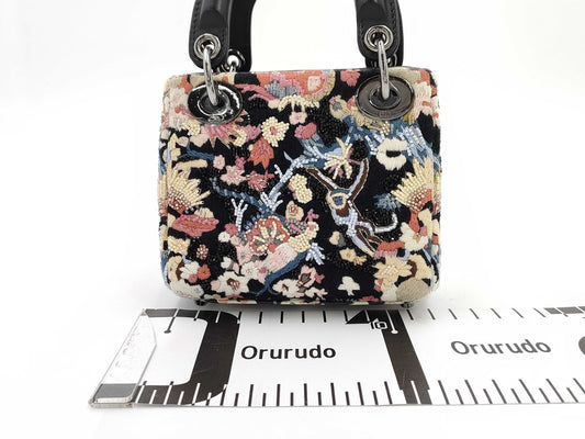 Dior Dior Lady Dior Embroidered Beaded 2-Way Handbag Black Shoulder Bag