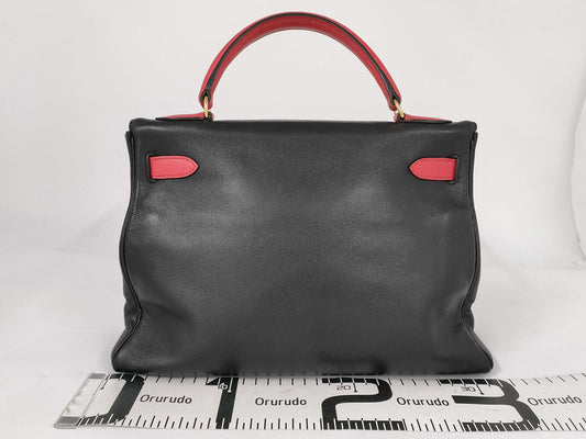 HERMES Kelly 32 Bicolor Inseam BLKxRED Handbag