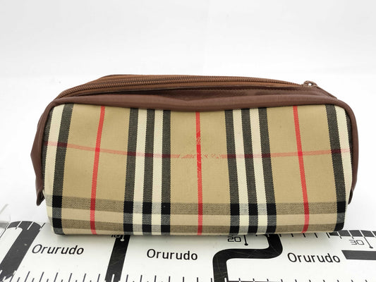 Burberrys Pouch Canvas Brown Check Pouch