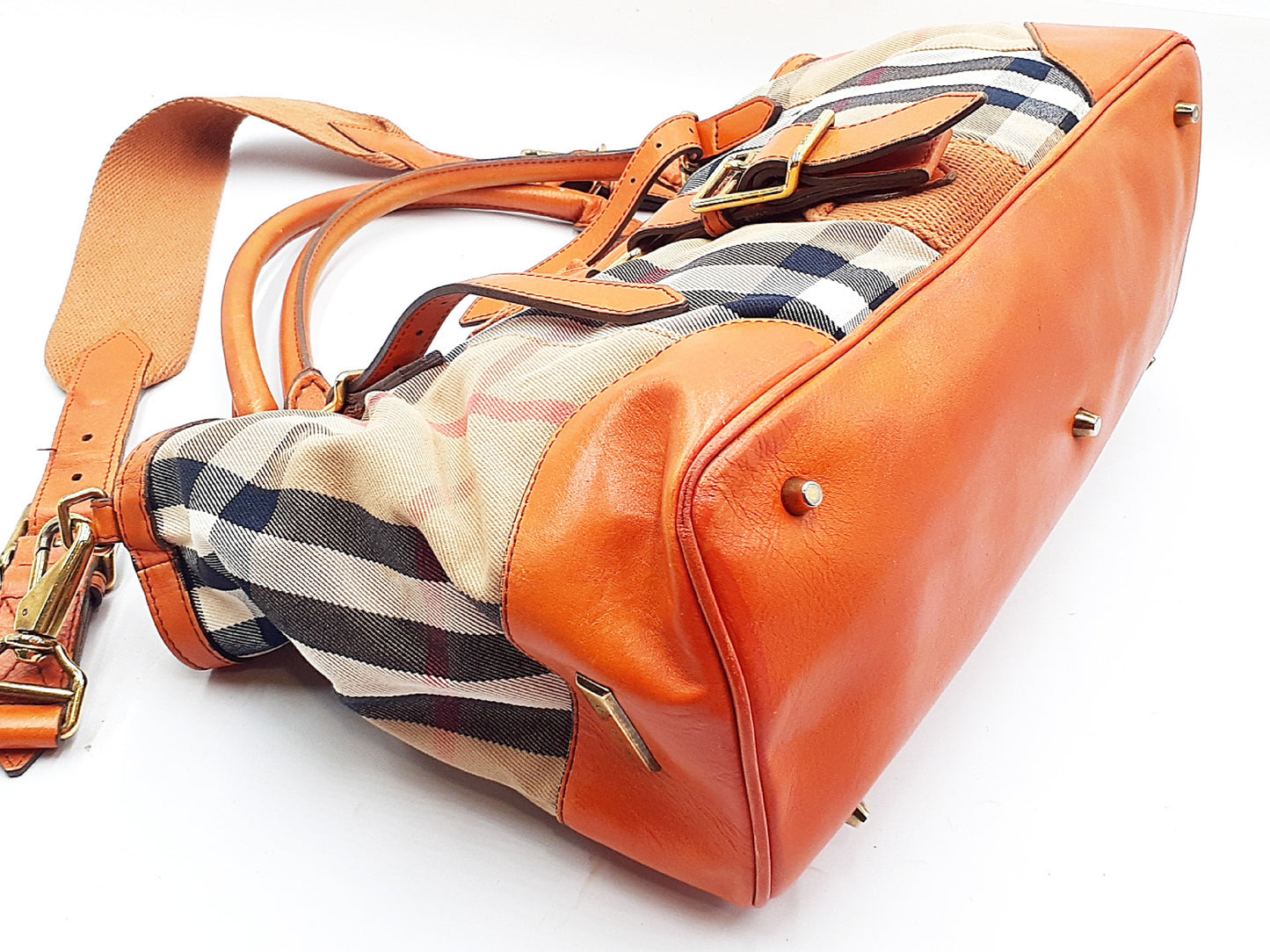 BURBERRY 2-way Strap Nova Check Gold Hardware Leather Tote Tote Bag