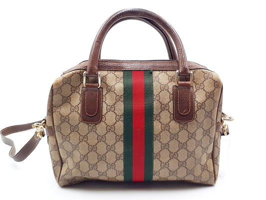 GUCCI 2-way Strap GG Supreme Sherry Line Gold Hardware Leather Hand Hand Pouch