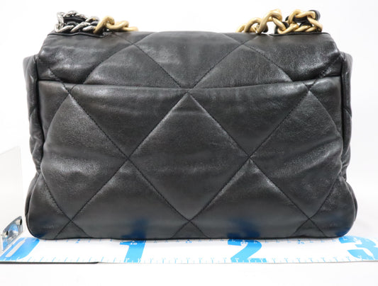 CHANEL CHANEL 19 Maxi Lambskin Chain Shoulder Bag Black Gold x Silver Fittings 29th Series AS1162 Shoulder Bag