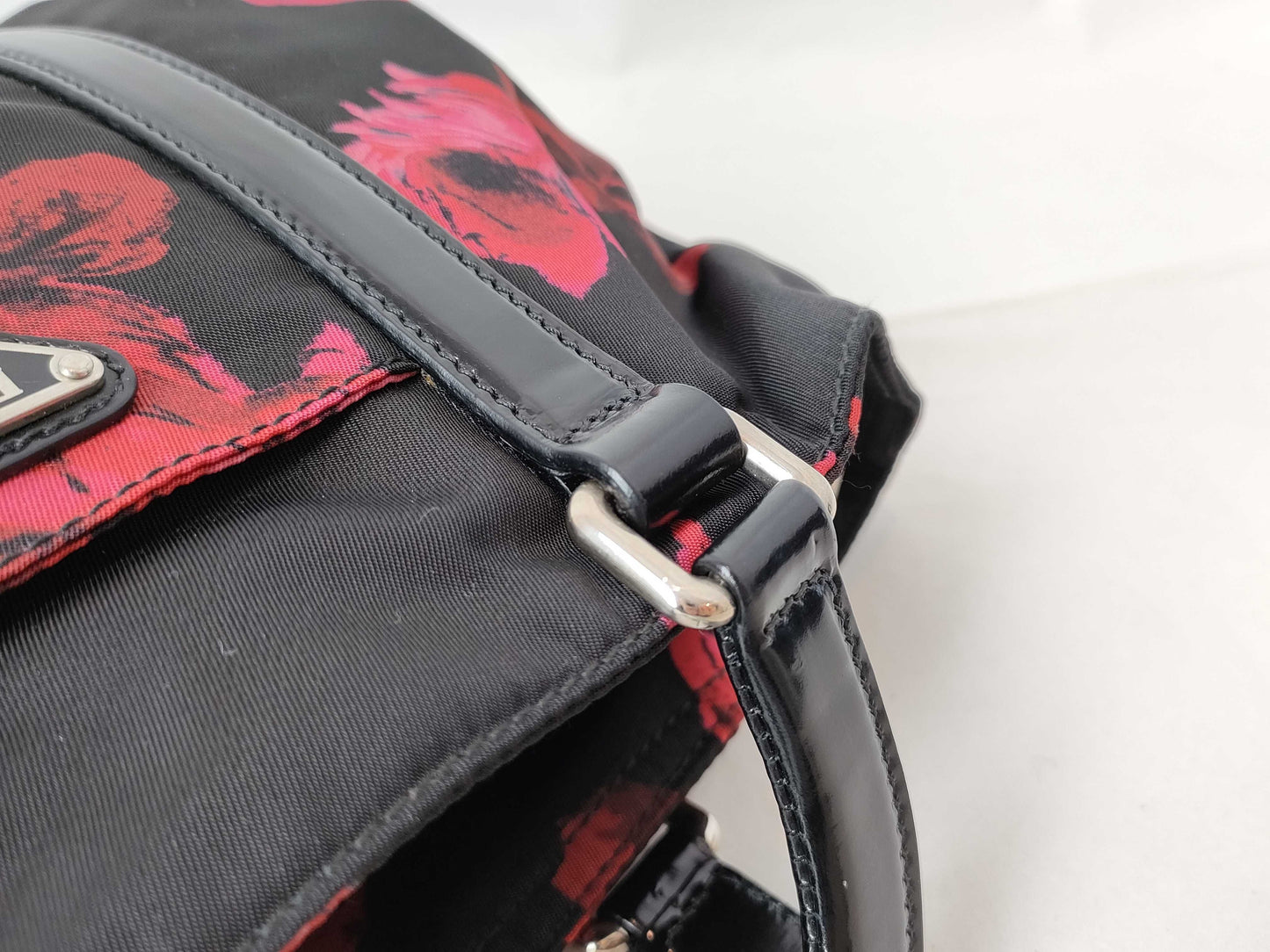 PRADA Nylon PRADA Prada Floral Nylon Handbag Black Red Handbag