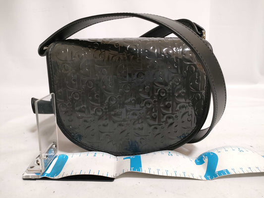 Christian Dior Trotter Saddle Bag, Enamel, Black, Shoulder Bag