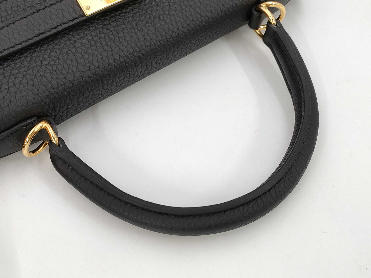 HERMES Kelly 25 Togo Black GP W Engraved Handbag