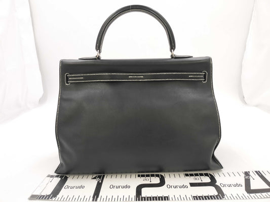 HERMES Kelly Flat 35 Vo-Swift Black SS □L Engraved Tote