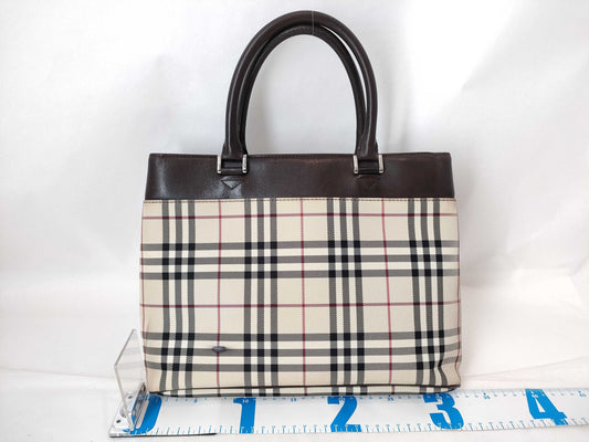 BURBERRY BURBERRY Canvas Leather Handbag Brown/Check Beige W32cm Handbag