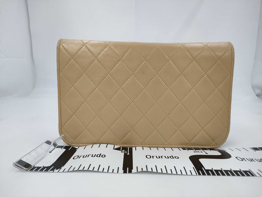 CHANEL Matlasse Lambskin Pushlock Full Flap Chain Beige Shoulder Bag