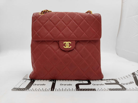 CHANEL Double Face Caviar Skin Chain Red Shoulder Bag
