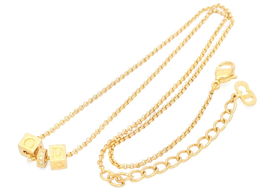Dior Dior, Gold Color, Cube Logo & Rhinestones, Pendant, Necklace, 6.1g Necklace