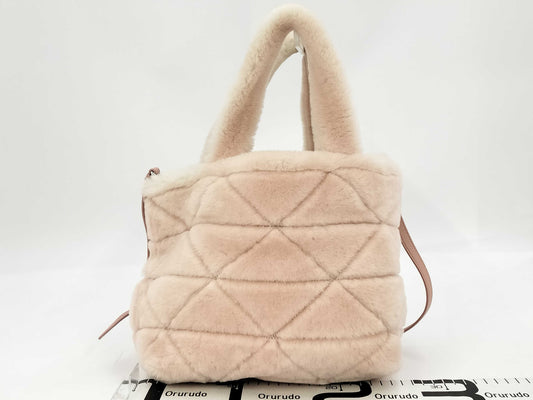 PRADA Triangle Logo Shearling Quilted 2way Handbag Shoulder Bag Handbag