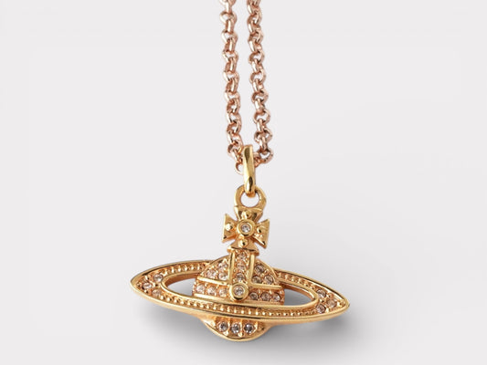Vivienne Westwood Orb Rhinestone GP Pink Gold Necklace