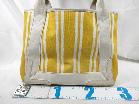 BALENCIAGA 339933 Navy Cabass Handbag Canvas Leather Yellow White Handbag